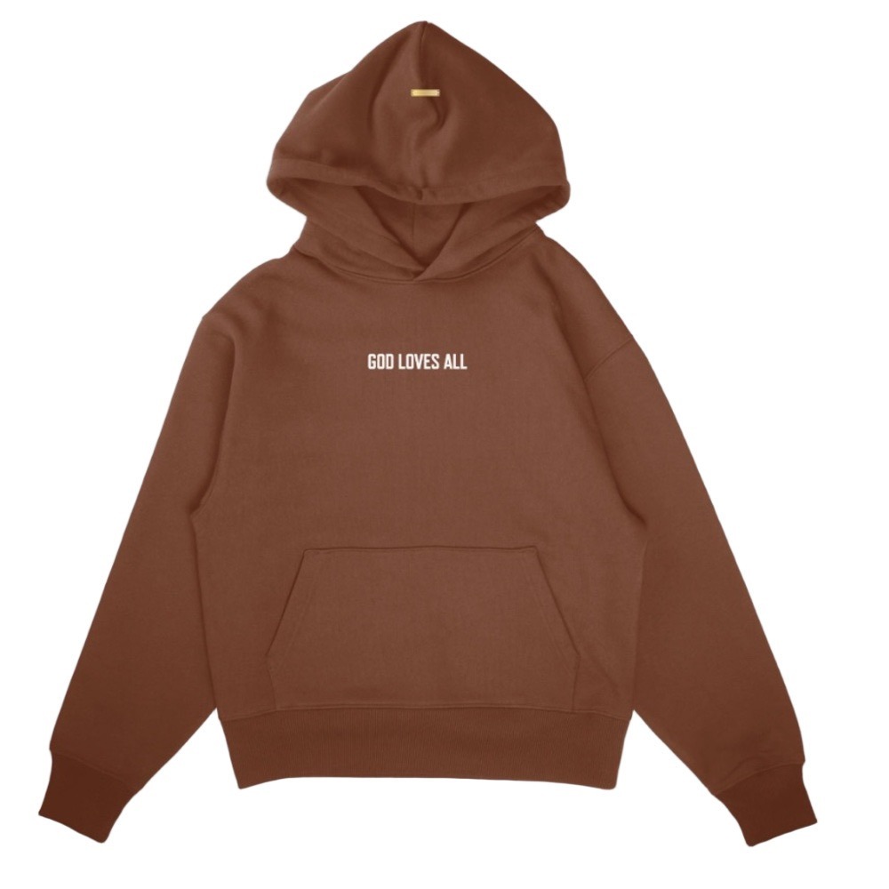 New GOD LOVES ALL Unisex XS Coffee Brown Hoodie Heavy Sweatshirt Outdoor Cozy